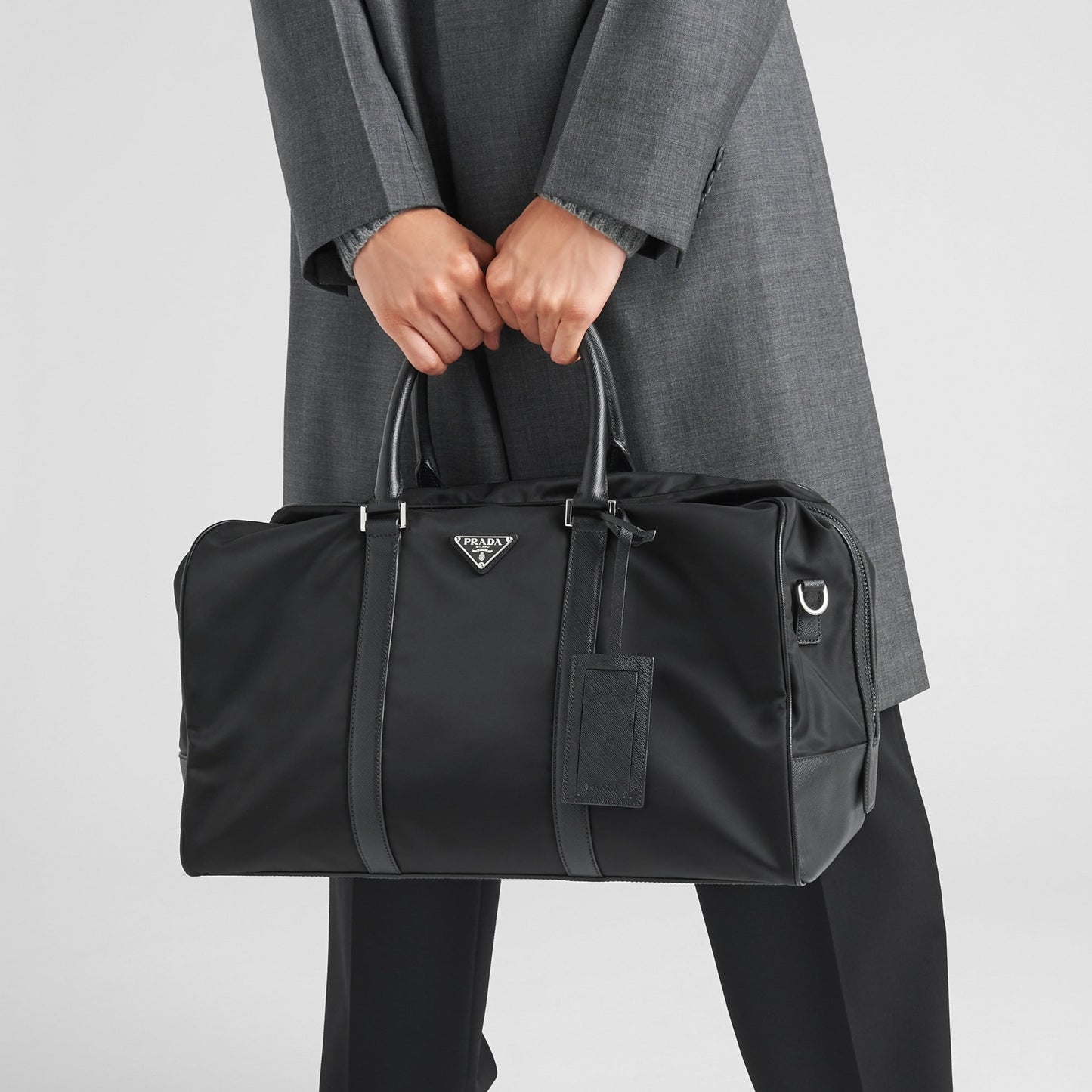 RE-NYLON AND SAFFIANO LEATHER DUFFEL BAG